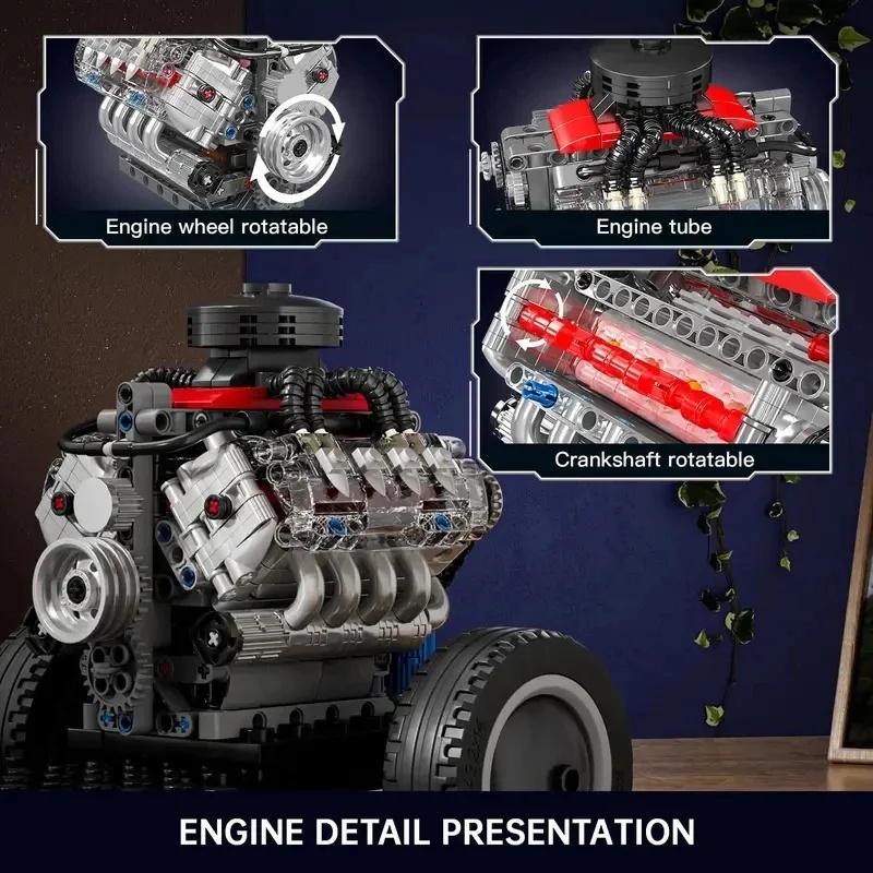 Model Kit V8 Engine - Mould King 10171 Motor V8 de